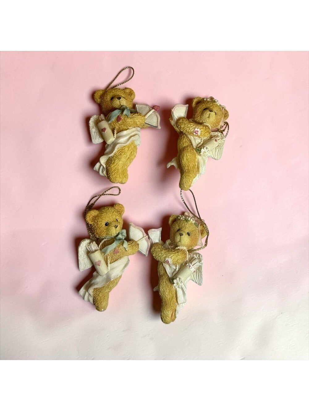 Cherished Teddies Cupid Ornaments Sending You My Heart 1994 Set of 4 Flaws 3"H